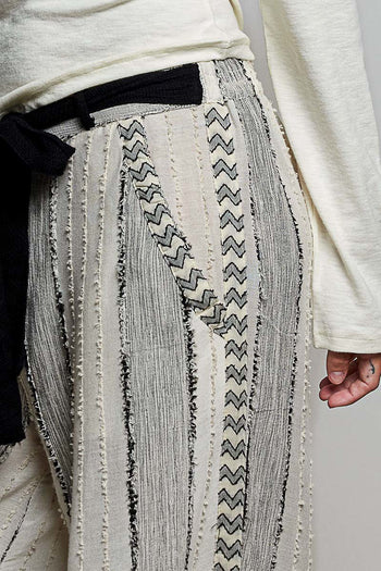 POL Wide Leg Textured Striped Pants in Black