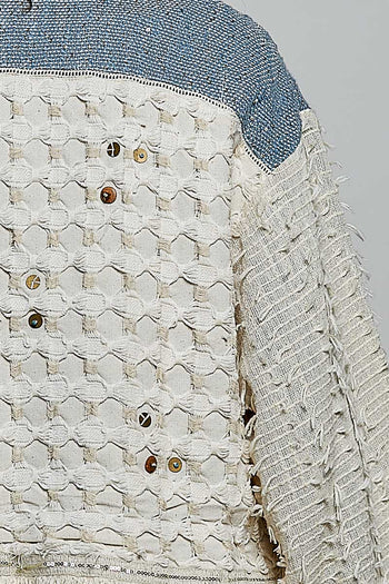 POL Textured Woven Fringe Jacket in Natural Multi