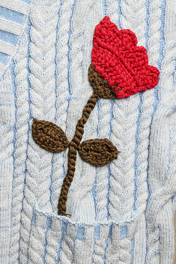 POL Knit Cardigan with Flower Details in Sky Blue