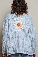 POL Knit Cardigan with Flower Details in Sky Blue