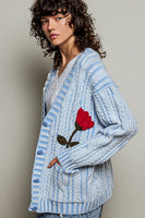 POL Knit Cardigan with Flower Details in Sky Blue