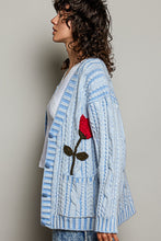 Load image into Gallery viewer, POL Knit Cardigan with Flower Details in Sky Blue
