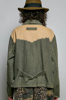 POL Western-Inspired Woven Twill Work Jacket in Olive/Camel