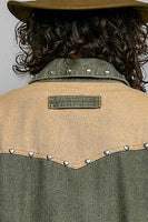 POL Western-Inspired Woven Twill Work Jacket in Olive/Camel