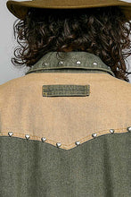 Load image into Gallery viewer, POL Western-Inspired Woven Twill Work Jacket in Olive/Camel
