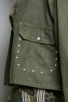 POL Western-Inspired Woven Twill Work Jacket in Olive/Camel