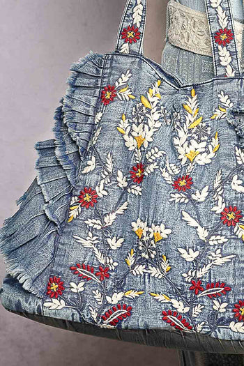 POL Denim Tote Bag With Embroidered Details in Denim