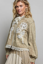 Load image into Gallery viewer, POL Floral Appliqué Hooded Knit Jacket in Dusty Choco
