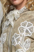 Load image into Gallery viewer, POL Floral Appliqué Hooded Knit Jacket in Dusty Choco
