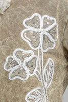 POL Floral Appliqué Hooded Knit Jacket in Dusty Choco