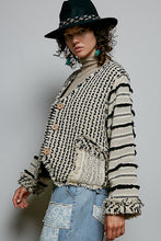 Load image into Gallery viewer, POL Textured Geometric Fringe Cardigan in Natural Multi
