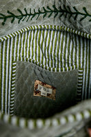 POL Floral Embroidered Quilted Tote Bag in Olive