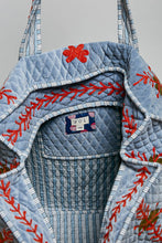 Load image into Gallery viewer, POL Floral Embroidered Quilted Tote Bag in Denim Blue
