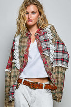 Load image into Gallery viewer, POL Mixed Plaid Patchwork Lace Trim Top in Red Multi
