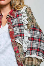 Load image into Gallery viewer, POL Mixed Plaid Patchwork Lace Trim Top in Red Multi
