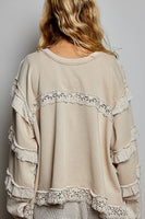 POL Knit Top with Ruffle Detailed Mixed Lace in Nude Beige