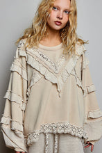 Load image into Gallery viewer, POL Knit Top with Ruffle Detailed Mixed Lace in Nude Beige
