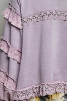 POL Knit Top with Ruffle Detailed Mixed Lace in Powder Lilac