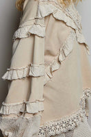 POL Knit Top with Ruffle Detailed Mixed Lace in Nude Beige