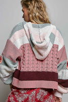 POL Chenille Patchwork Floral Hooded Cardigan in Rosewood Multi