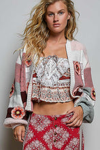 Load image into Gallery viewer, POL Chenille Patchwork Floral Hooded Cardigan in Rosewood Multi
