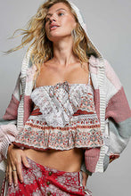 Load image into Gallery viewer, POL Chenille Patchwork Floral Hooded Cardigan in Rosewood Multi
