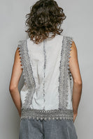POL Botanical Lace Embroidered Sleeveless Blouse in Pale Grey