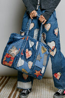 POL Patchwork Denim Tote Bag in Deep Denim