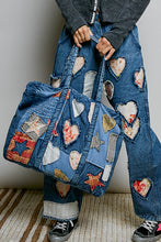 Load image into Gallery viewer, POL Patchwork Denim Tote Bag in Deep Denim
