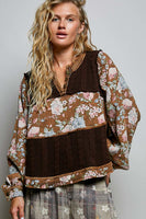 POL Patchwork Washed French Terry Top in Choco Multi