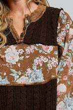 Load image into Gallery viewer, POL Patchwork Washed French Terry Top in Choco Multi
