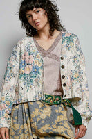 POL Floral Chenille Balloon Sleeve Cardigan in Cream