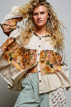 Load image into Gallery viewer, POL Vintage Floral Patchwork Tiered Button-Front Blouse in Taupe

