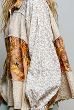 Load image into Gallery viewer, POL Vintage Floral Patchwork Tiered Button-Front Blouse in Taupe
