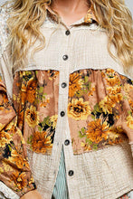 Load image into Gallery viewer, POL Vintage Floral Patchwork Tiered Button-Front Blouse in Taupe
