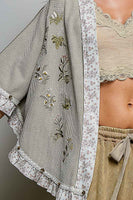 POL Vintage Floral Thermal Cardigan in Sand