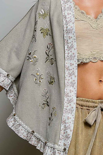 POL Vintage Floral Thermal Cardigan in Sand