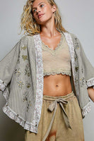 POL Vintage Floral Thermal Cardigan in Sand