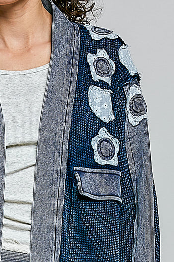POL Vintage Thermal Cardigan in Indigo