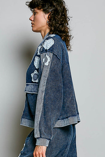 POL Vintage Thermal Cardigan in Indigo