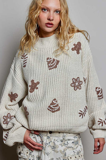 POL Chenille Christmas Sweater in Cream