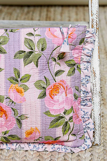 POL Floral Quilted Ruffle Trim Pouch in Lavender Multi