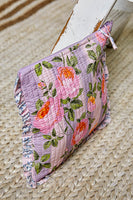 POL Floral Quilted Ruffle Trim Pouch in Lavender Multi
