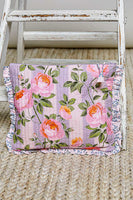 POL Floral Quilted Ruffle Trim Pouch in Lavender Multi
