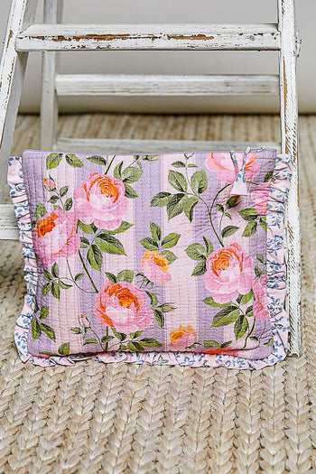 POL Floral Quilted Ruffle Trim Pouch in Lavender Multi