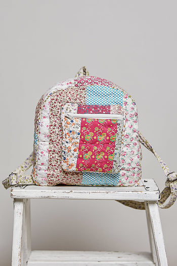 POL Vintage Patchwork Quilted Mini Backpack in Pink/Sage