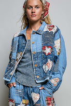 Load image into Gallery viewer, POL Patchwork Denim Jacket With Handcrafted Appliqué Details in Denim Multi
