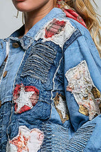 Load image into Gallery viewer, POL Patchwork Denim Jacket With Handcrafted Appliqué Details in Denim Multi
