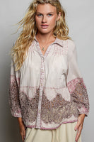 POL Woven Top with Crochet Lace Details in Blush