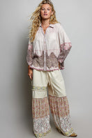 POL Woven Top with Crochet Lace Details in Blush